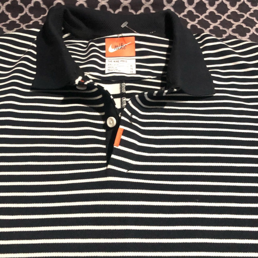 Nike The Nike Polo Golf Dri-Fit Men XL Black White Striped Shirt AV4165-010 DE3